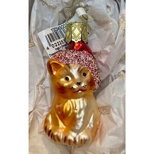 INGE GLAS GERMANY 3" CAT KITTEN BLOWN GLASS CHRISTMAS ORNAMENT
